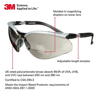 Foto 2 | Gafas De Seguridad 3m Bx +2.0 Con Lente Gris De Aumento De Lectura - Venta Internacional.
