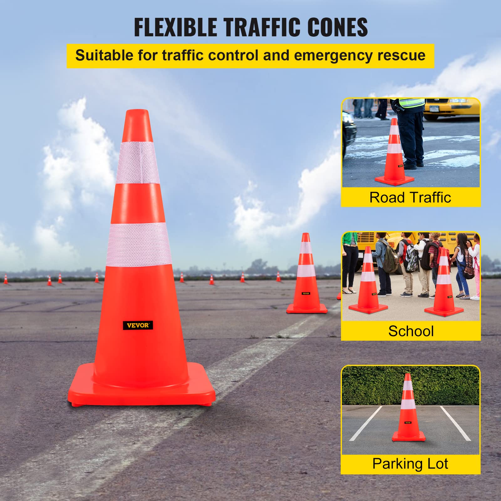 Foto 3 pulgar | Conos De Seguridad Vevor De 73 Cm De Altura, Pvc, Color Naranja, Con Collar Reflectante - Venta Internacional.