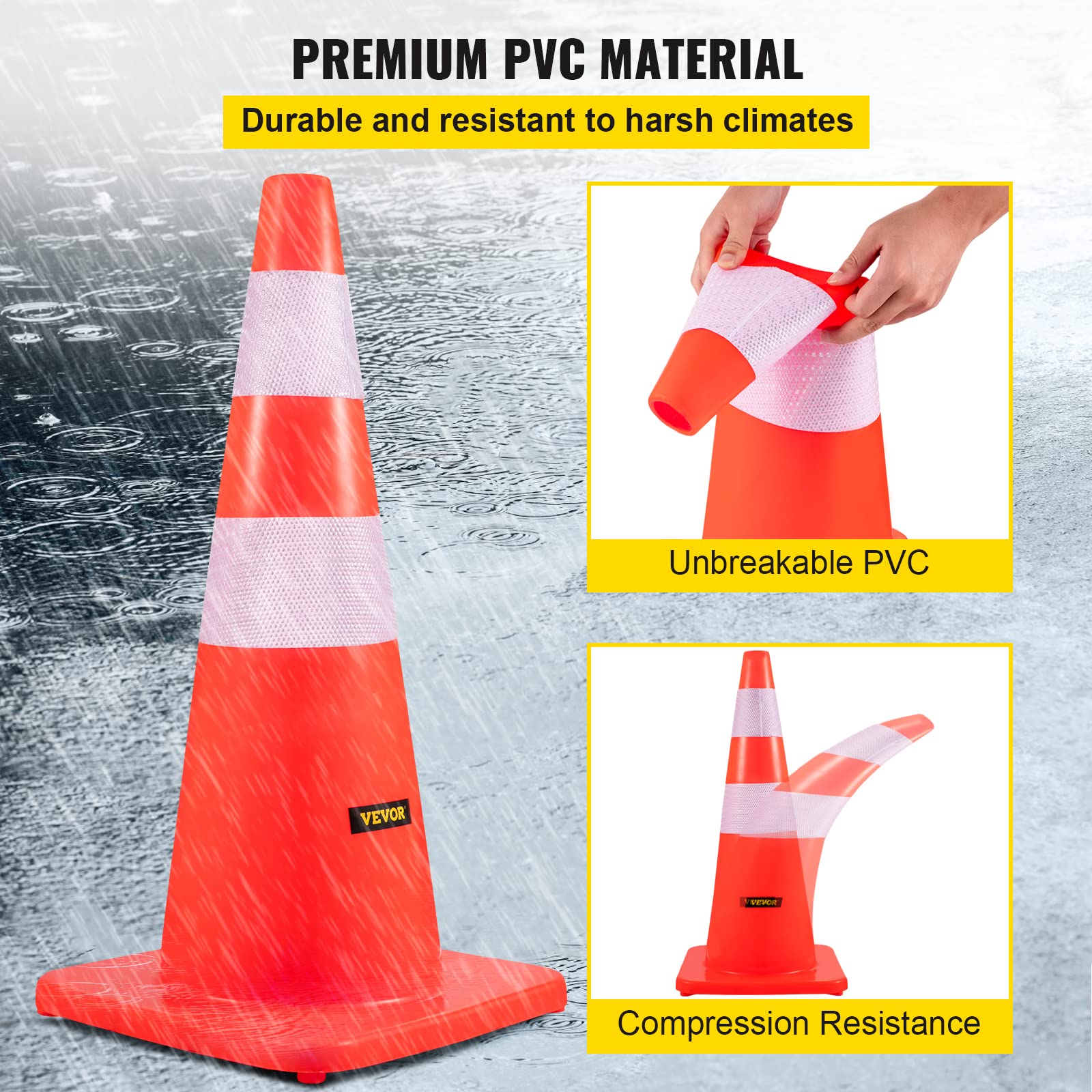 Foto 4 pulgar | Conos De Seguridad Vevor De 73 Cm De Altura, Pvc, Color Naranja, Con Collar Reflectante - Venta Internacional.