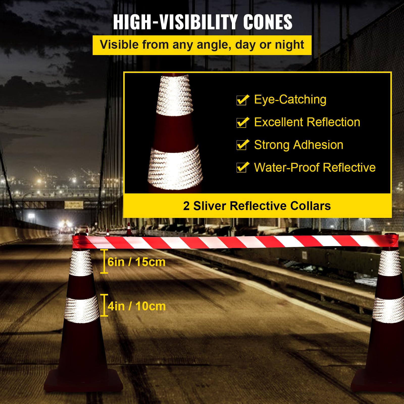 Foto 5 pulgar | Conos De Seguridad Vevor De 73 Cm De Altura, Pvc, Color Naranja, Con Collar Reflectante - Venta Internacional.