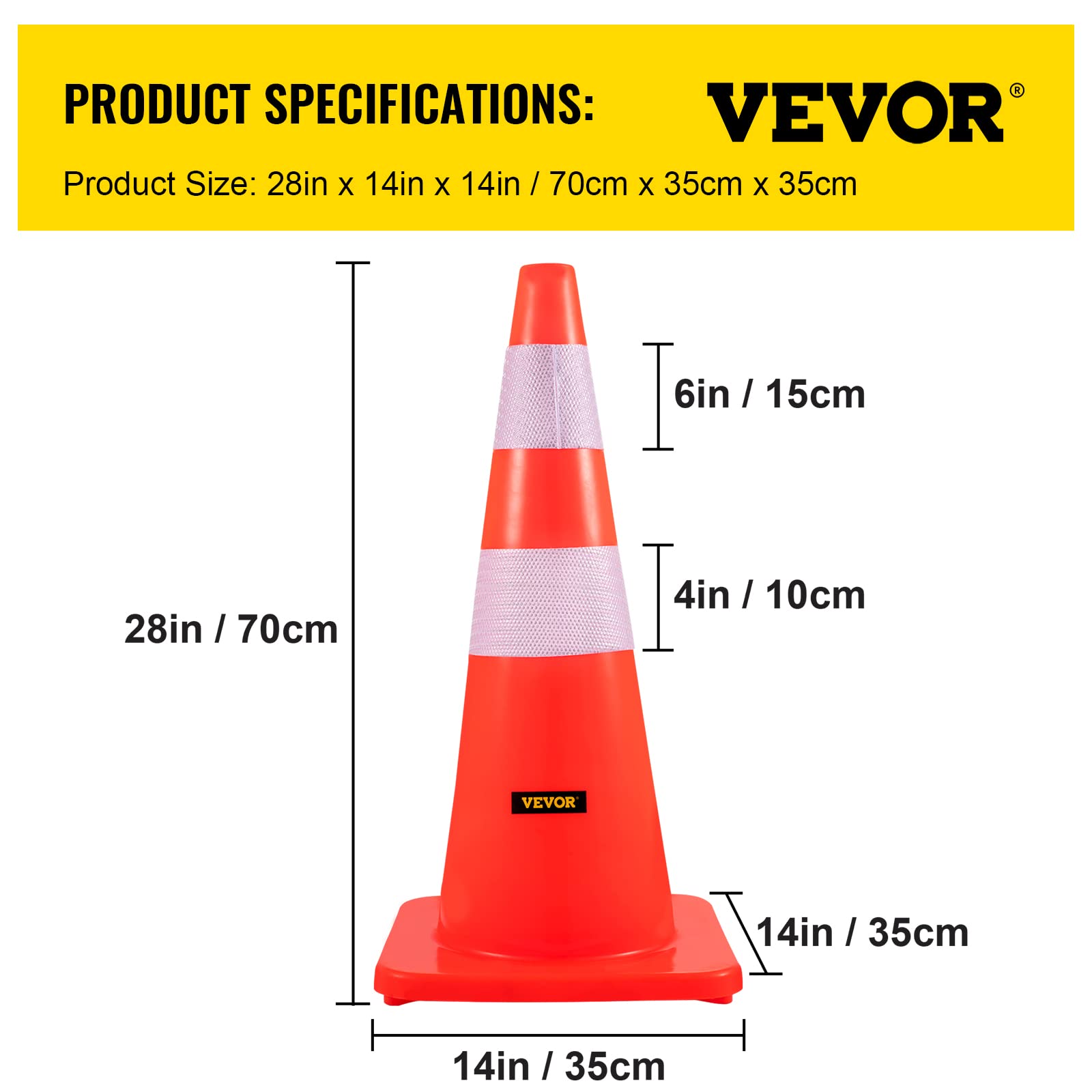 Foto 8 pulgar | Conos De Seguridad Vevor De 73 Cm De Altura, Pvc, Color Naranja, Con Collar Reflectante - Venta Internacional.