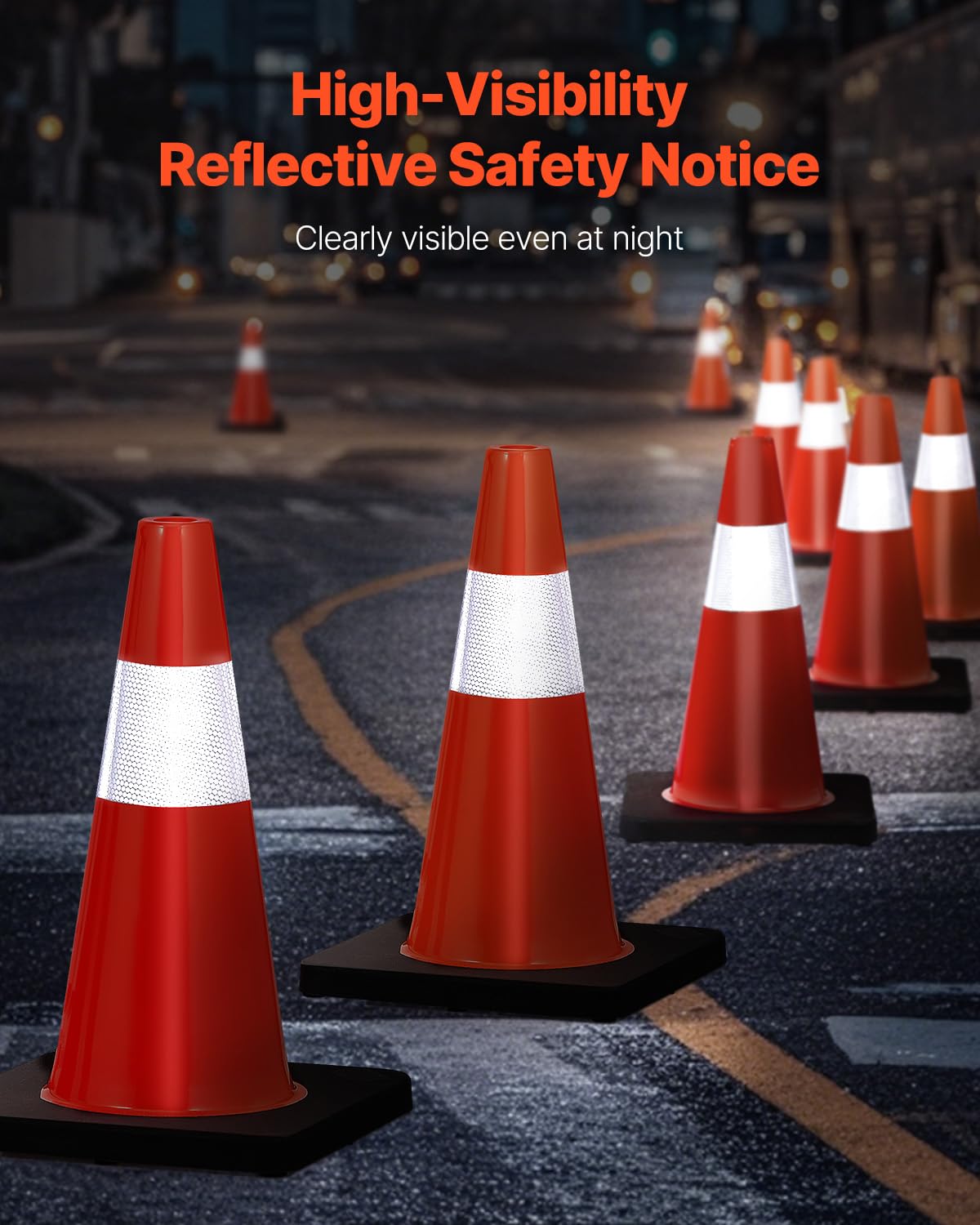 Foto 2 | Conos De Seguridad Vevor De 45 Cm De Altura, Pvc, Color Naranja, Con Cuello Reflectante - Venta Internacional.