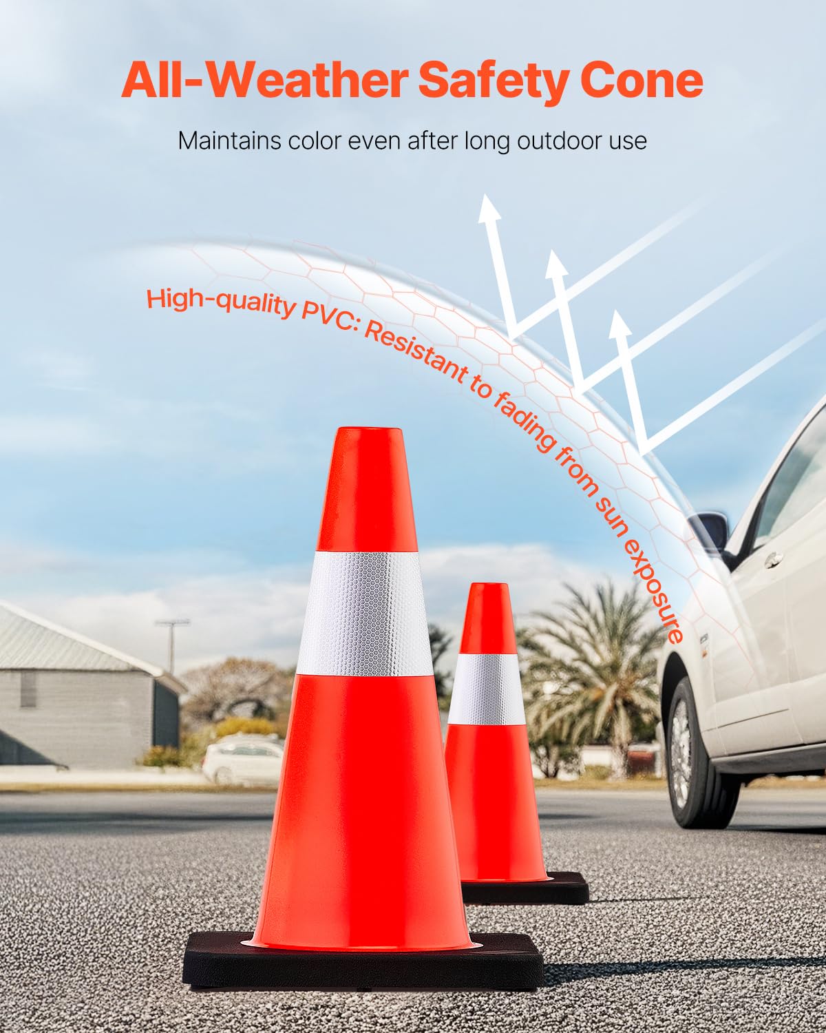 Foto 4 pulgar | Conos De Seguridad Vevor De 45 Cm De Altura, Pvc, Color Naranja, Con Cuello Reflectante - Venta Internacional.