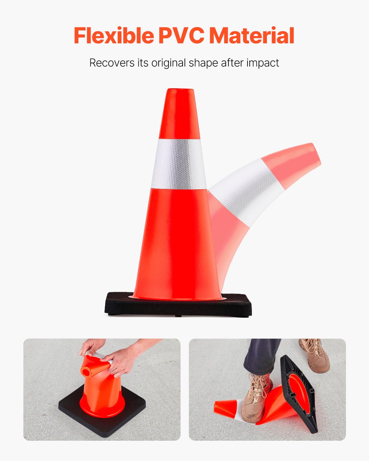 Foto 5 pulgar | Conos De Seguridad Vevor De 45 Cm De Altura, Pvc, Color Naranja, Con Cuello Reflectante - Venta Internacional.