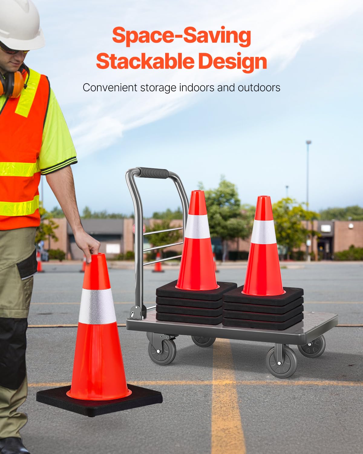 Foto 7 pulgar | Conos De Seguridad Vevor De 45 Cm De Altura, Pvc, Color Naranja, Con Cuello Reflectante - Venta Internacional.