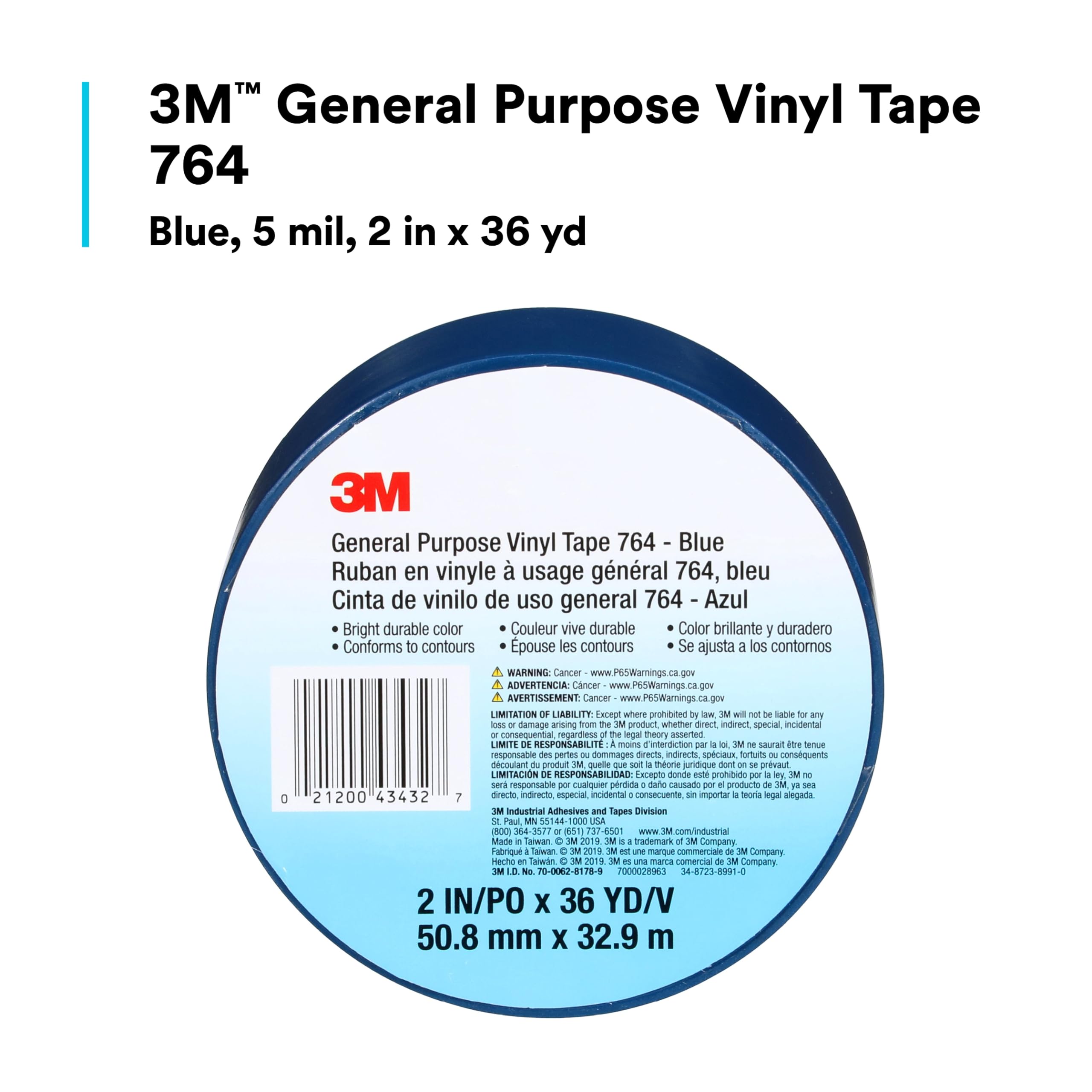 Foto 7 | Cinta De Vinilo 3m 764 De Uso General, 5 Cm X 33 M, Azul Para Mayor Seguridad - Venta Internacional.