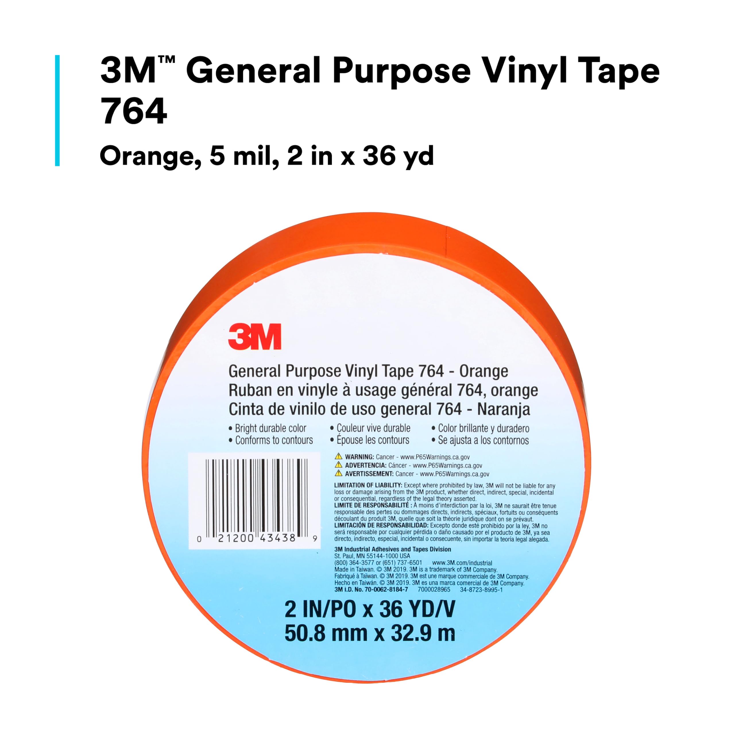 Foto 2 | Cinta De Vinilo 3m 764 De Uso General  5 Cm X 33 M  Color Naranja - Venta Internacional.