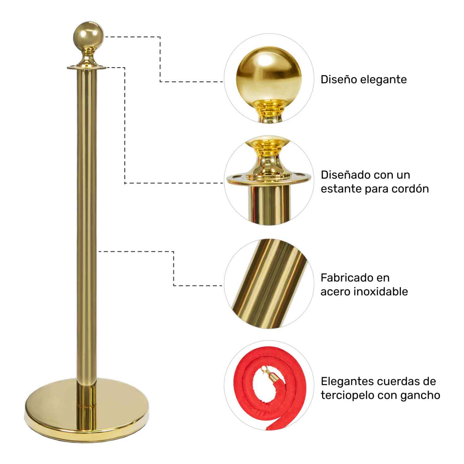 Foto 4 pulgar | 4 Postes Delimitadores Gutstark Unifila Separador con Cuerdas 1.5 M