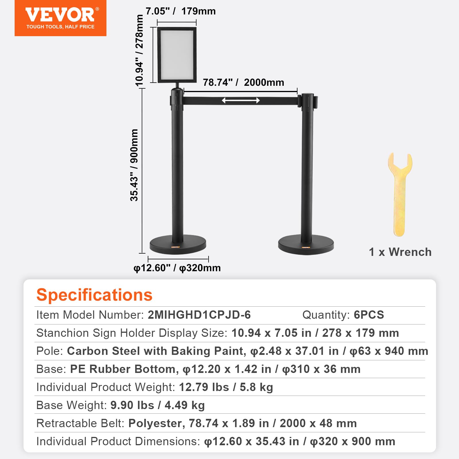 Foto 8 pulgar | Crowd Control Stanchions Vevor, Paquete De 6 Con Cinturón Retráctil - Venta Internacional.