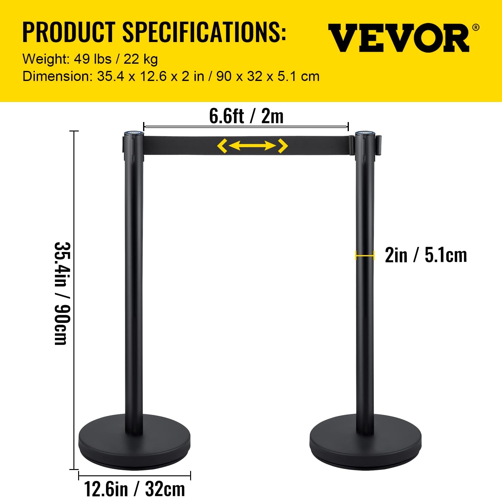 Foto 7 pulgar | Juego De Puntales Crowd Control Vevor Con Cinturón Retráctil Negro De 2 M - Venta Internacional.