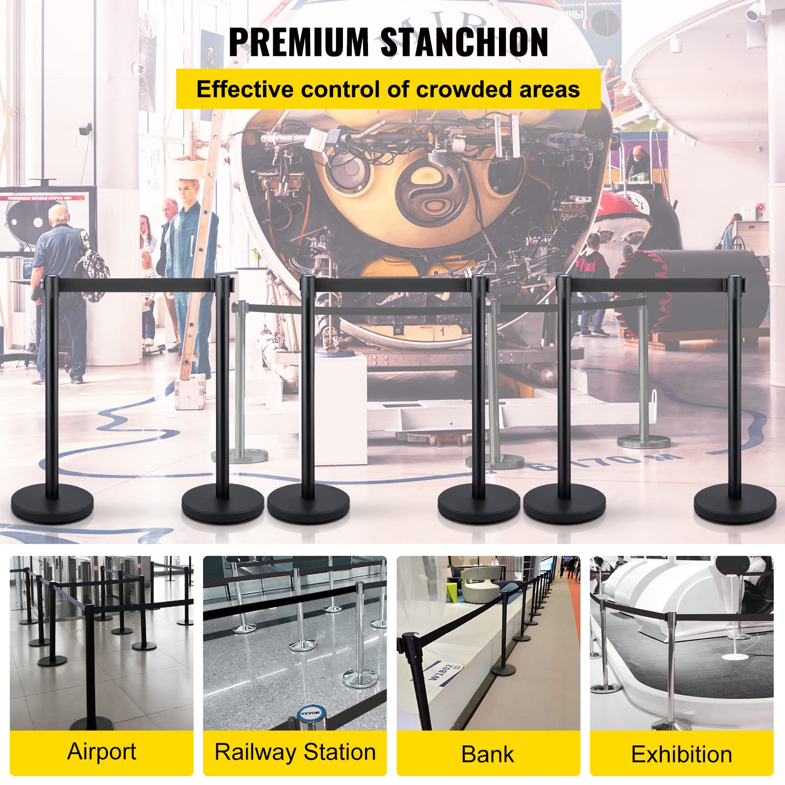 Foto 3 pulgar | Crowd Control Stanchions Vevor, Paquete De 6 Con 3 Correas Retráctiles - Venta Internacional.