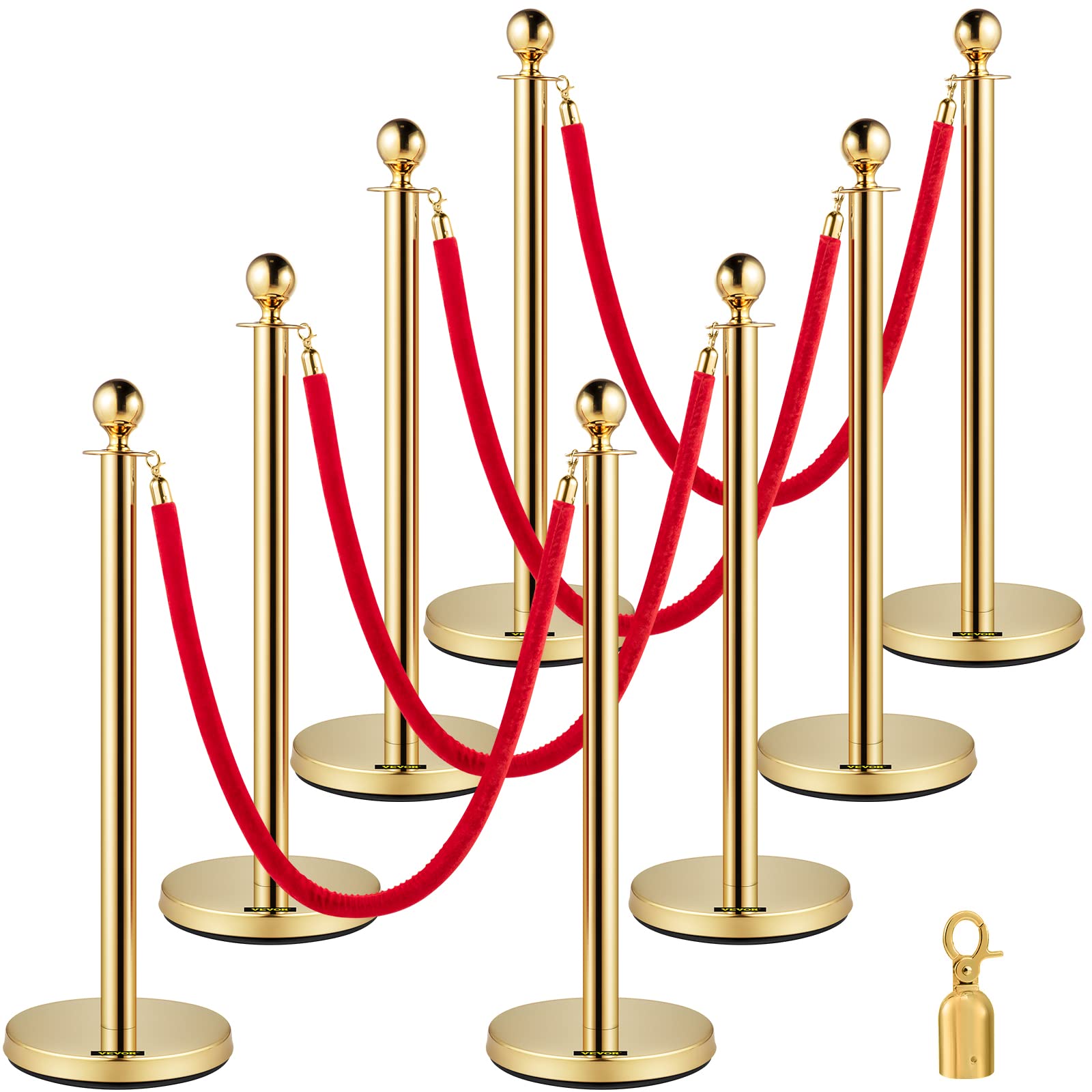 Foto 1 | Juego De 8 Unidades Stanchion Vevor De Crowd Control Con Cuerda De Terciopelo Rojo De 1,5 M - Venta Internacional.