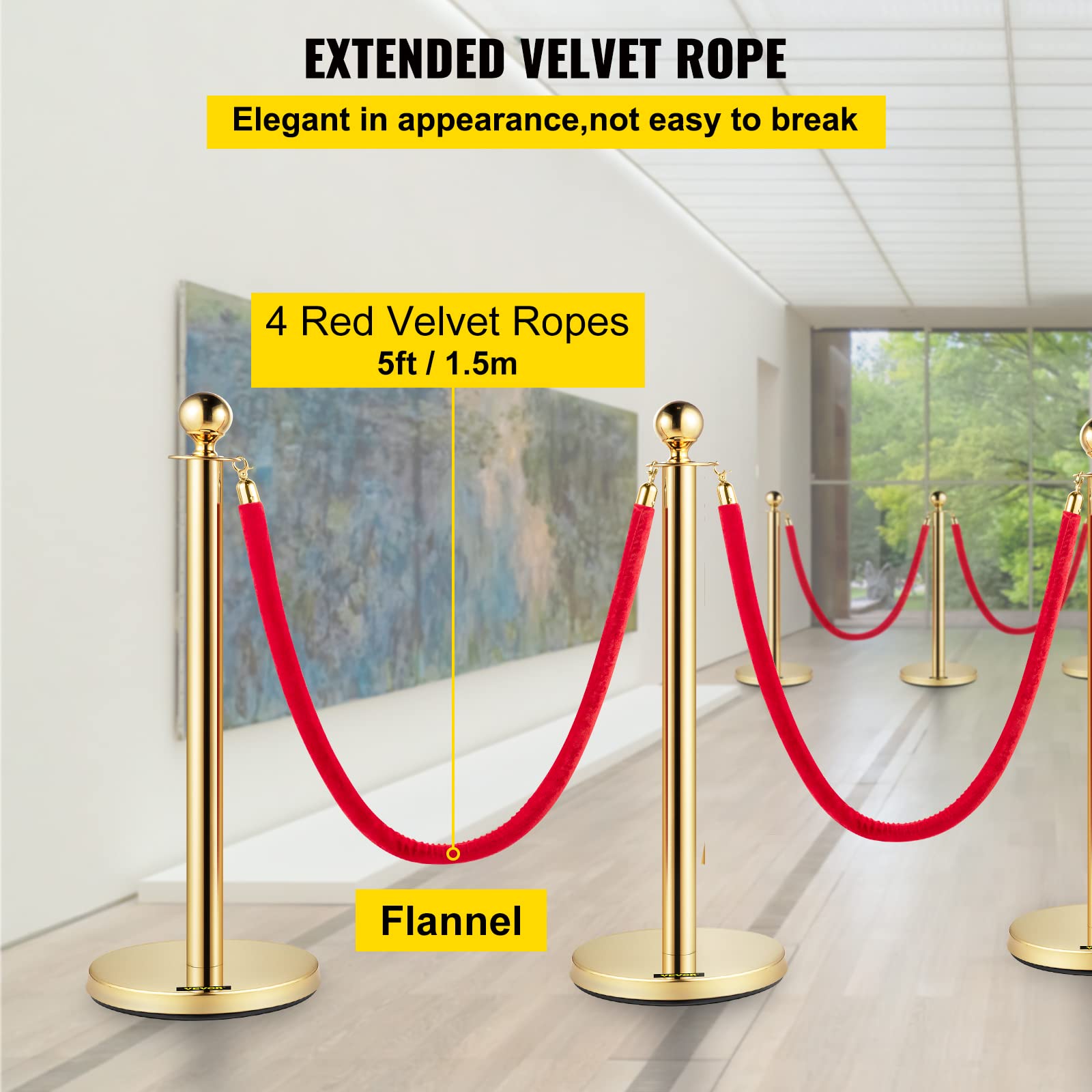 Foto 5 pulgar | Juego De 8 Unidades Stanchion Vevor De Crowd Control Con Cuerda De Terciopelo Rojo De 1,5 M - Venta Internacional.