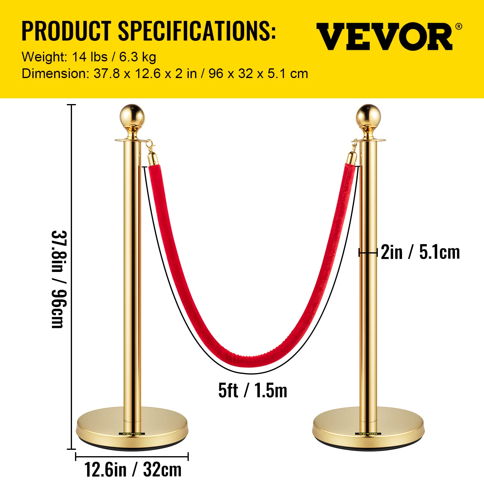 Foto 8 pulgar | Juego De 8 Unidades Stanchion Vevor De Crowd Control Con Cuerda De Terciopelo Rojo De 1,5 M - Venta Internacional.