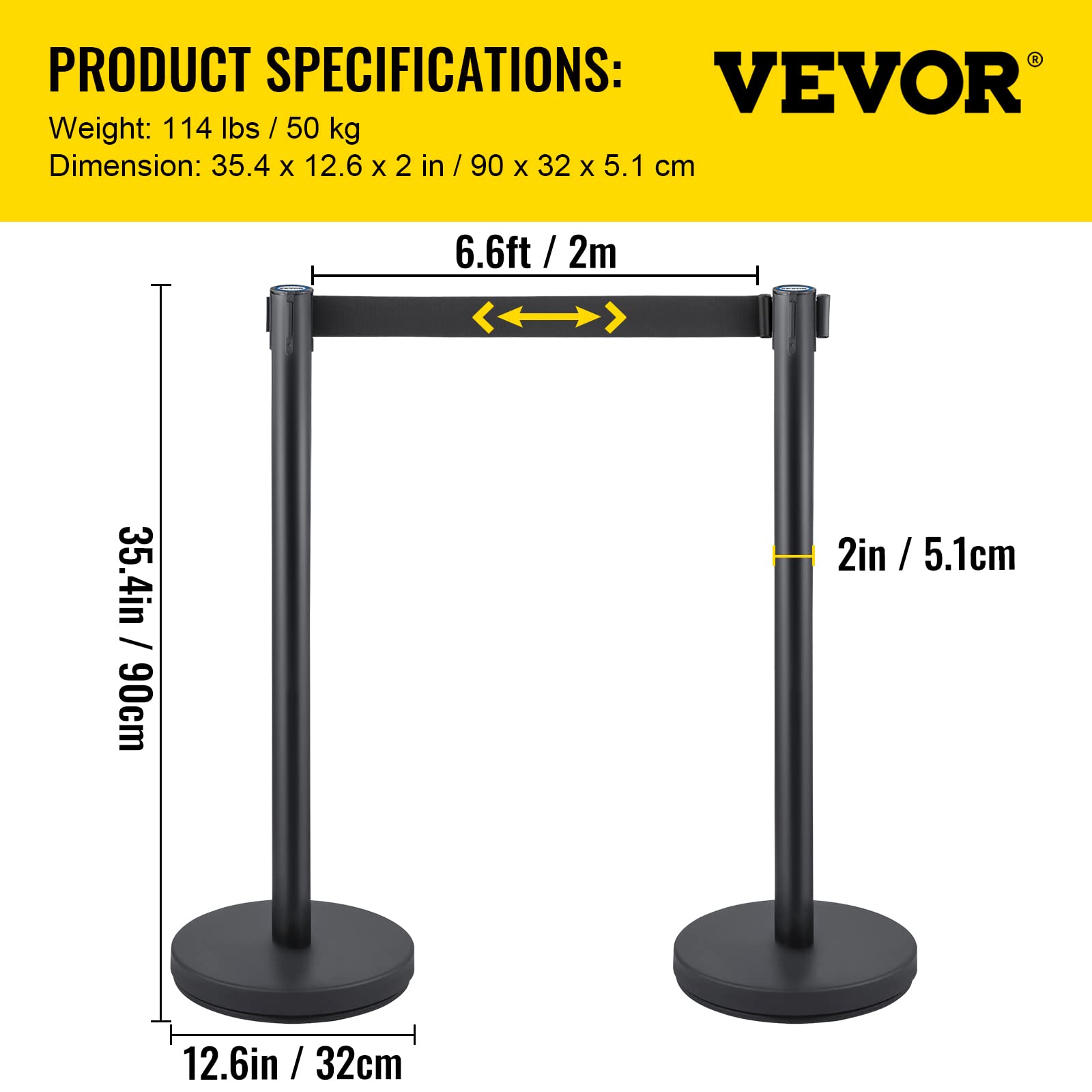 Foto 7 | Juego De Puntales Crowd Control Vevor Con Cinturón Retráctil De 2 M - Venta Internacional.