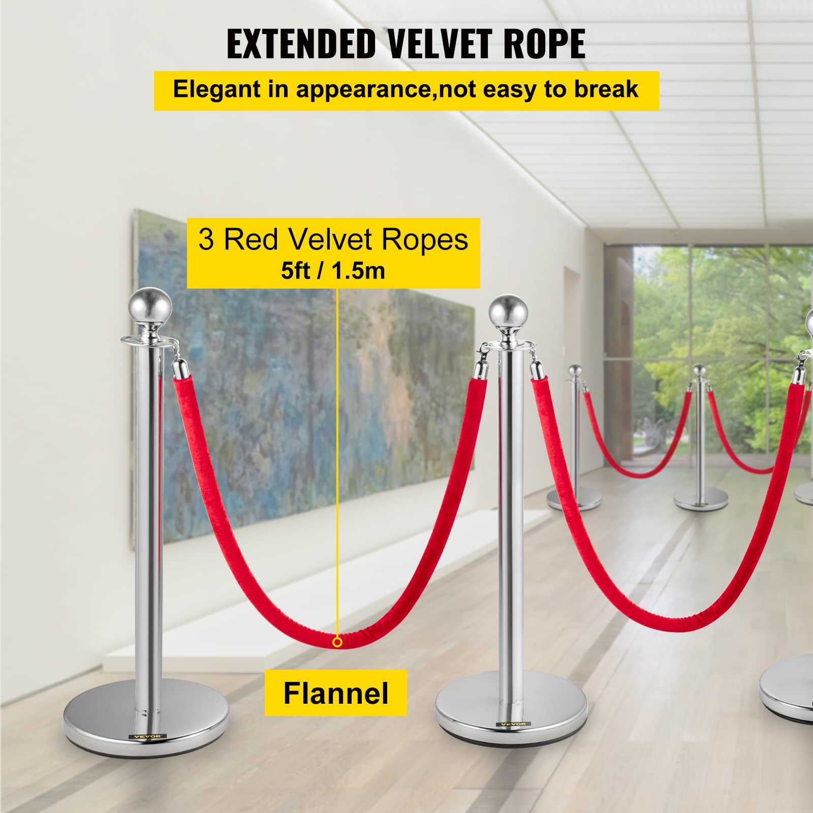 Foto 5 pulgar | Cuerdas De Terciopelo Crowd Control Stanchions Vevor, 6 Unidades, 1,5 M, Color Rojo - Venta Internacional.
