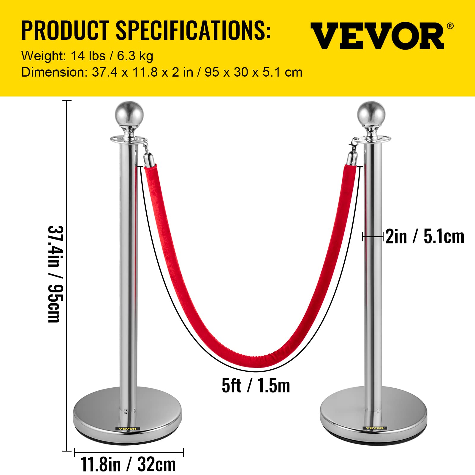 Foto 8 pulgar | Cuerdas De Terciopelo Crowd Control Stanchions Vevor, 6 Unidades, 1,5 M, Color Rojo - Venta Internacional.