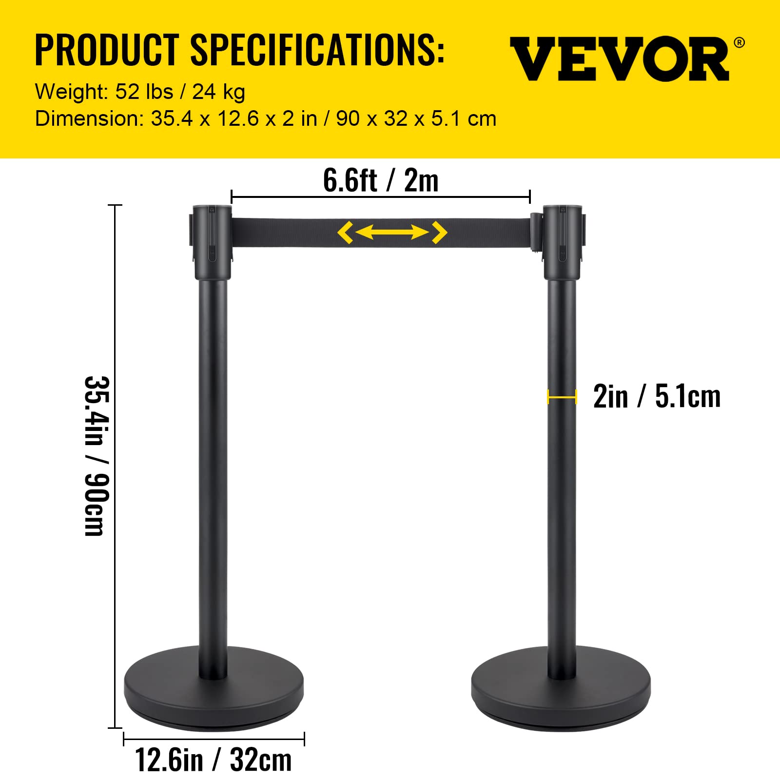 Foto 8 pulgar | Juego De Puntales Crowd Control Vevor Con Cinturón Retráctil De 2 M - Venta Internacional.