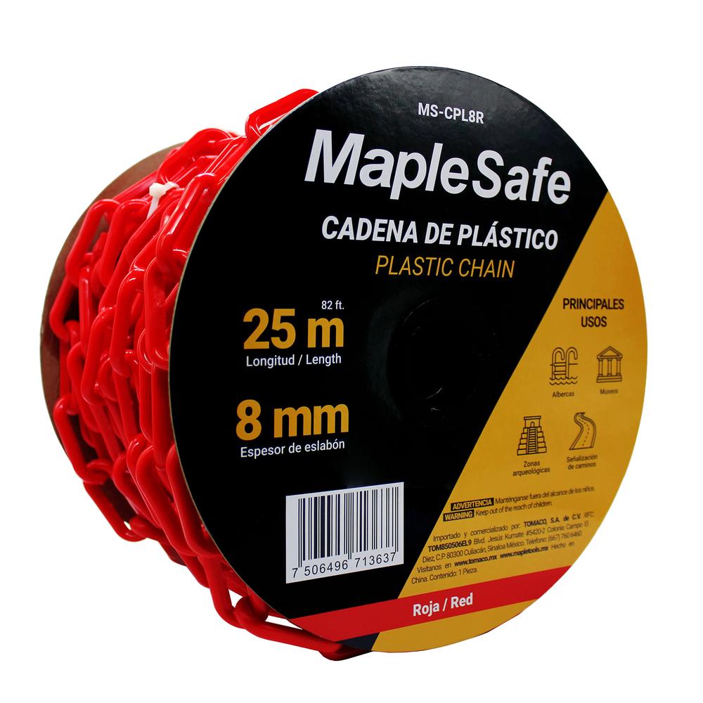 Foto 2 pulgar | Rollo de Cadena Plástica Maple Safe Roja 25 m