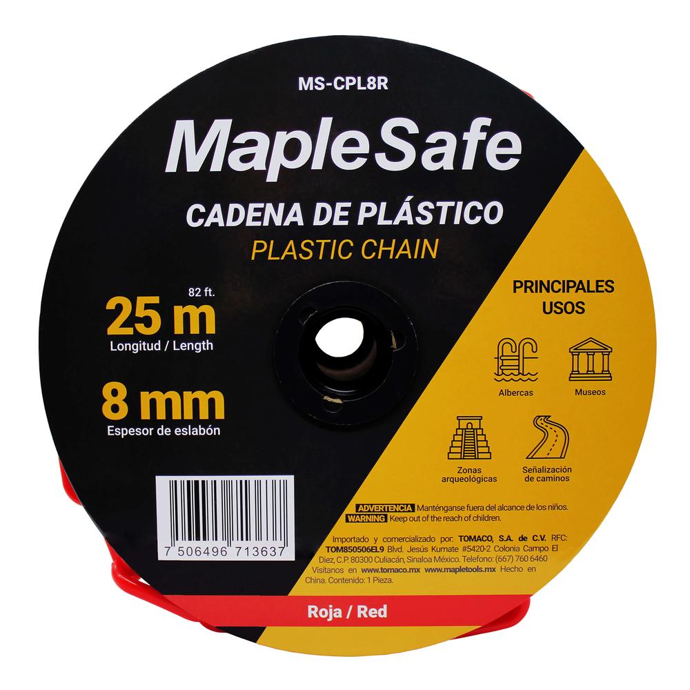 Foto 3 pulgar | Rollo de Cadena Plástica Maple Safe Roja 25 m
