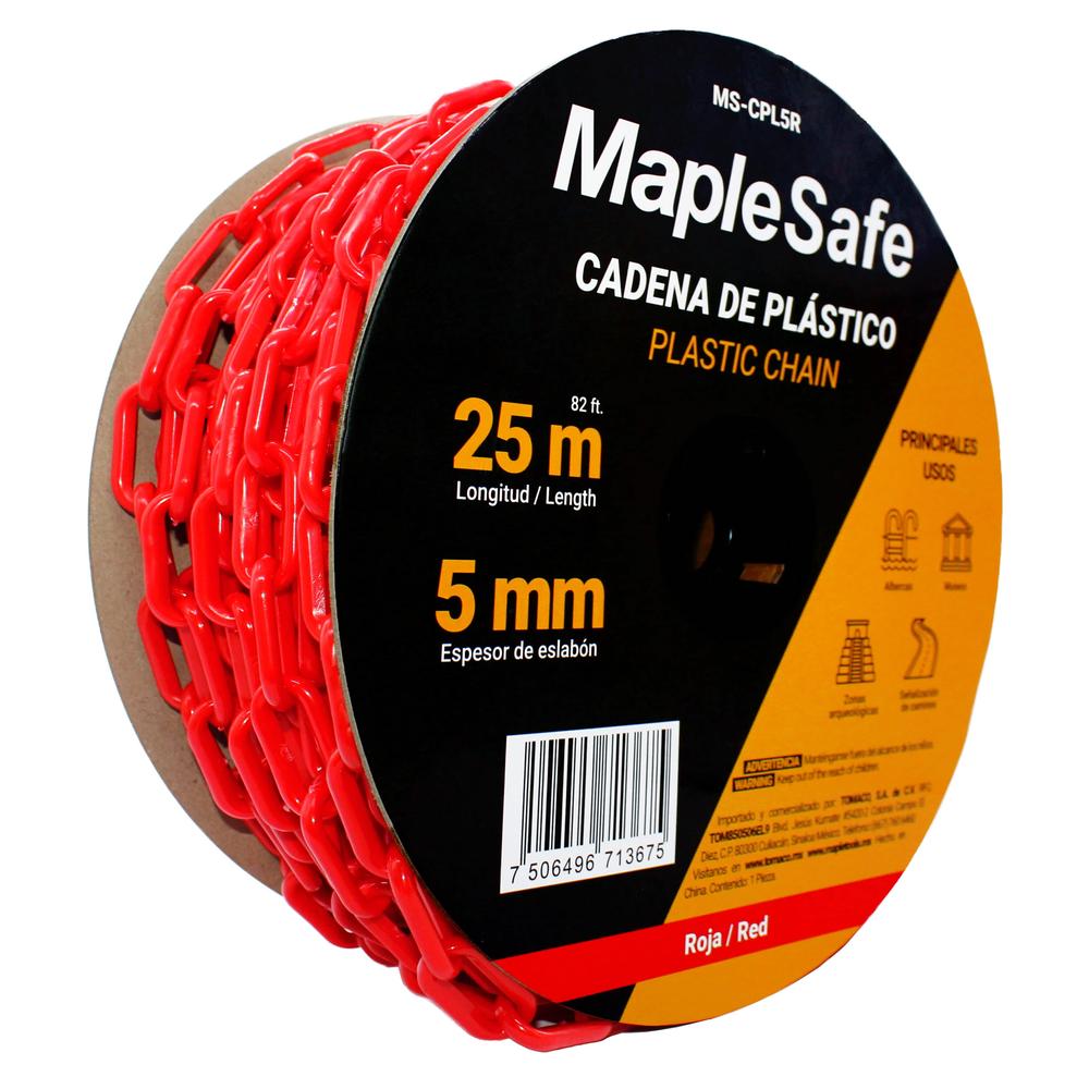 Foto 2 pulgar | Rollo de Cadena Plástica Maple Safe Roja 25 m