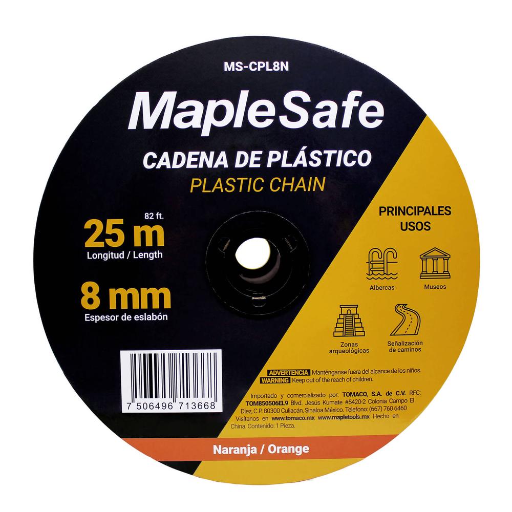 Foto 4 pulgar | Rollo de Cadena Plástica Maple Safe Anaranjada 25 m
