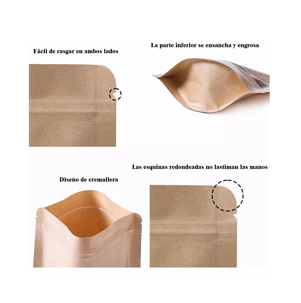 Foto 3 | Bolsas Stand Up Pouch Kraft Con Ventana Para 250 G Cafe 100 Pzs