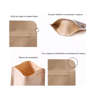 Foto 3 | Bolsas Stand Up Pouch Kraft Con Ventana Para 250 G Cafe 100 Pzs