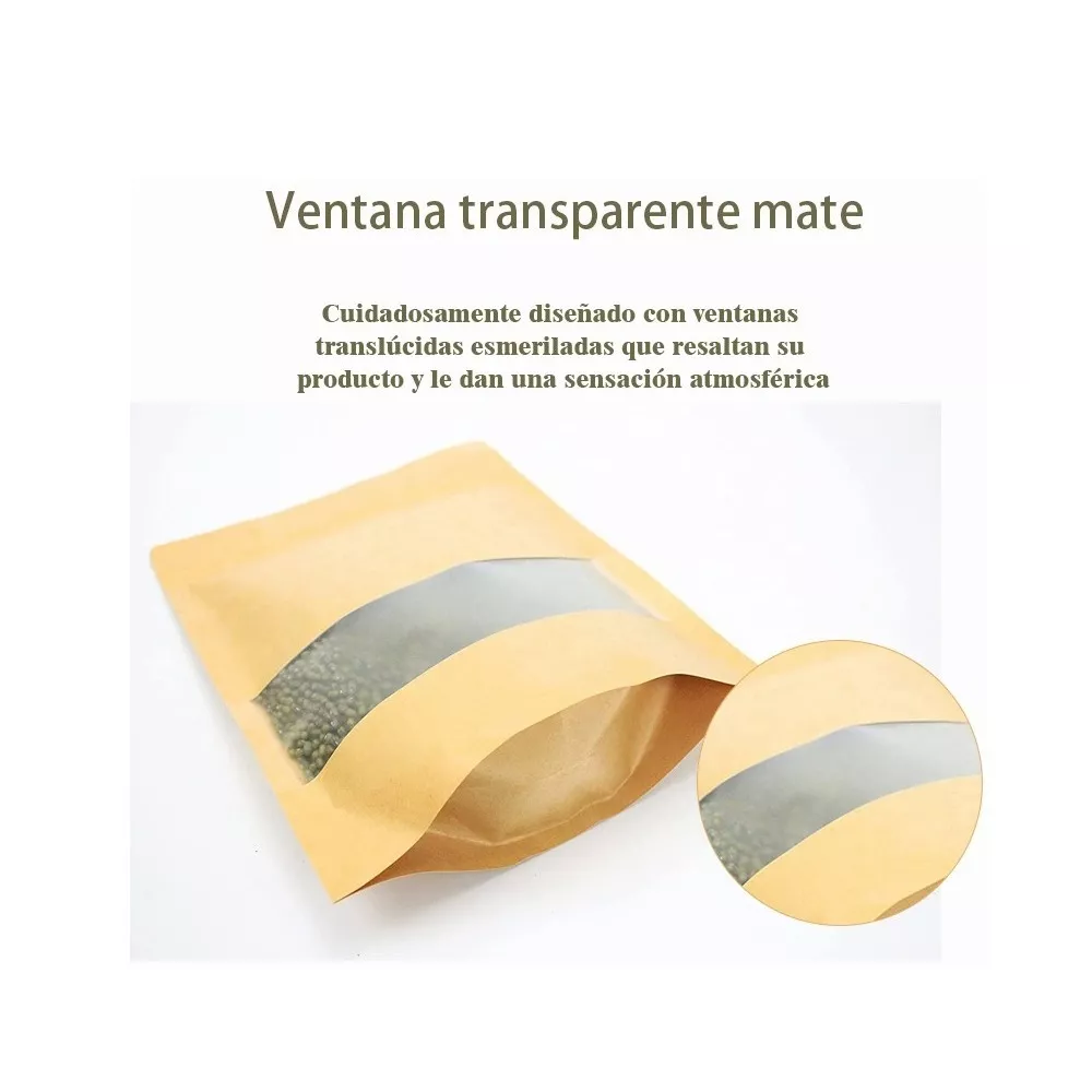 Foto 6 pulgar | Bolsas Stand Up Pouch Kraft Con Ventana Para 250 G Cafe 100 Pzs