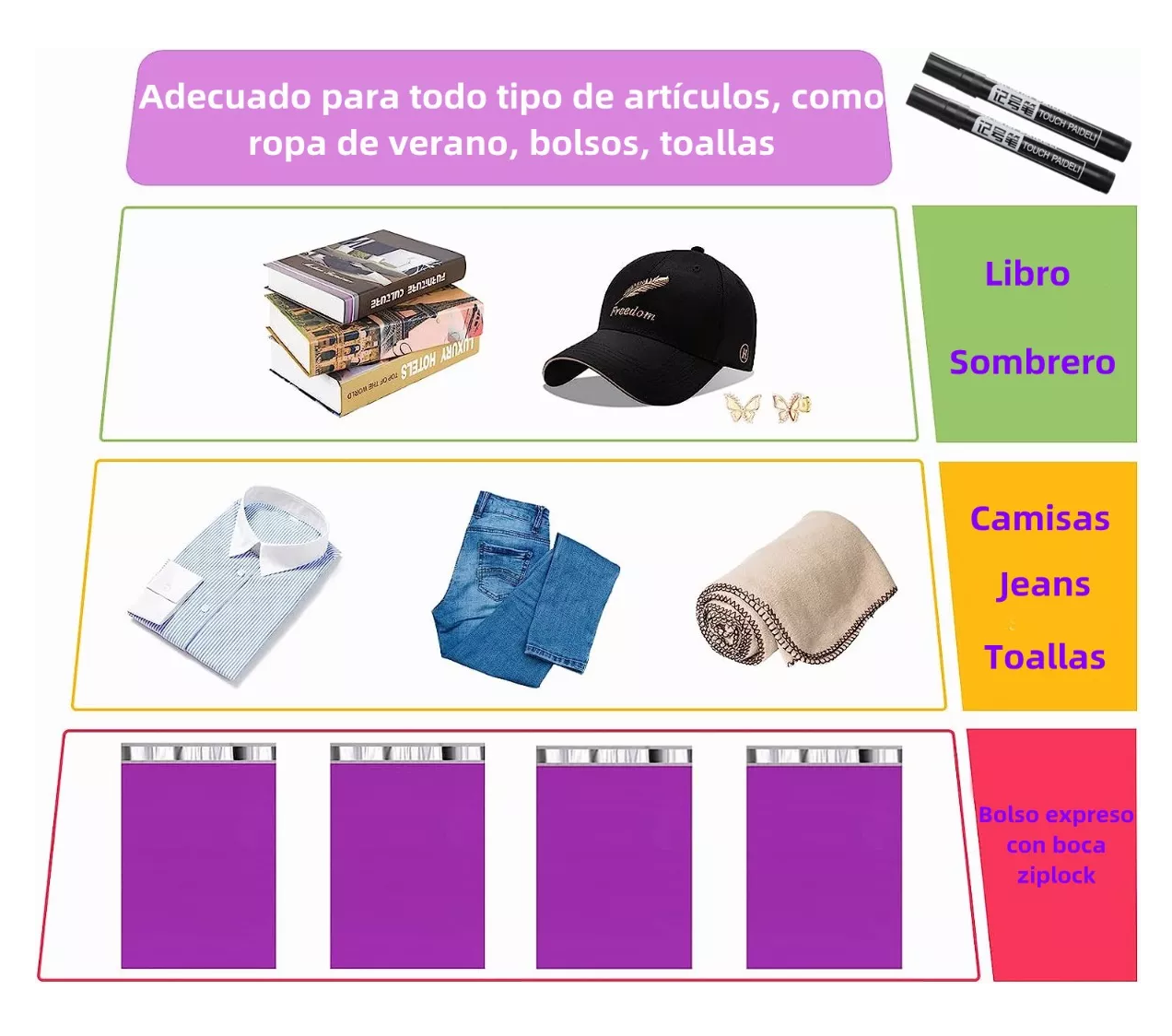 Foto 5 pulgar | Bolsas 25 x 35 cm + 2 Plumas 200 Piezas Moradas