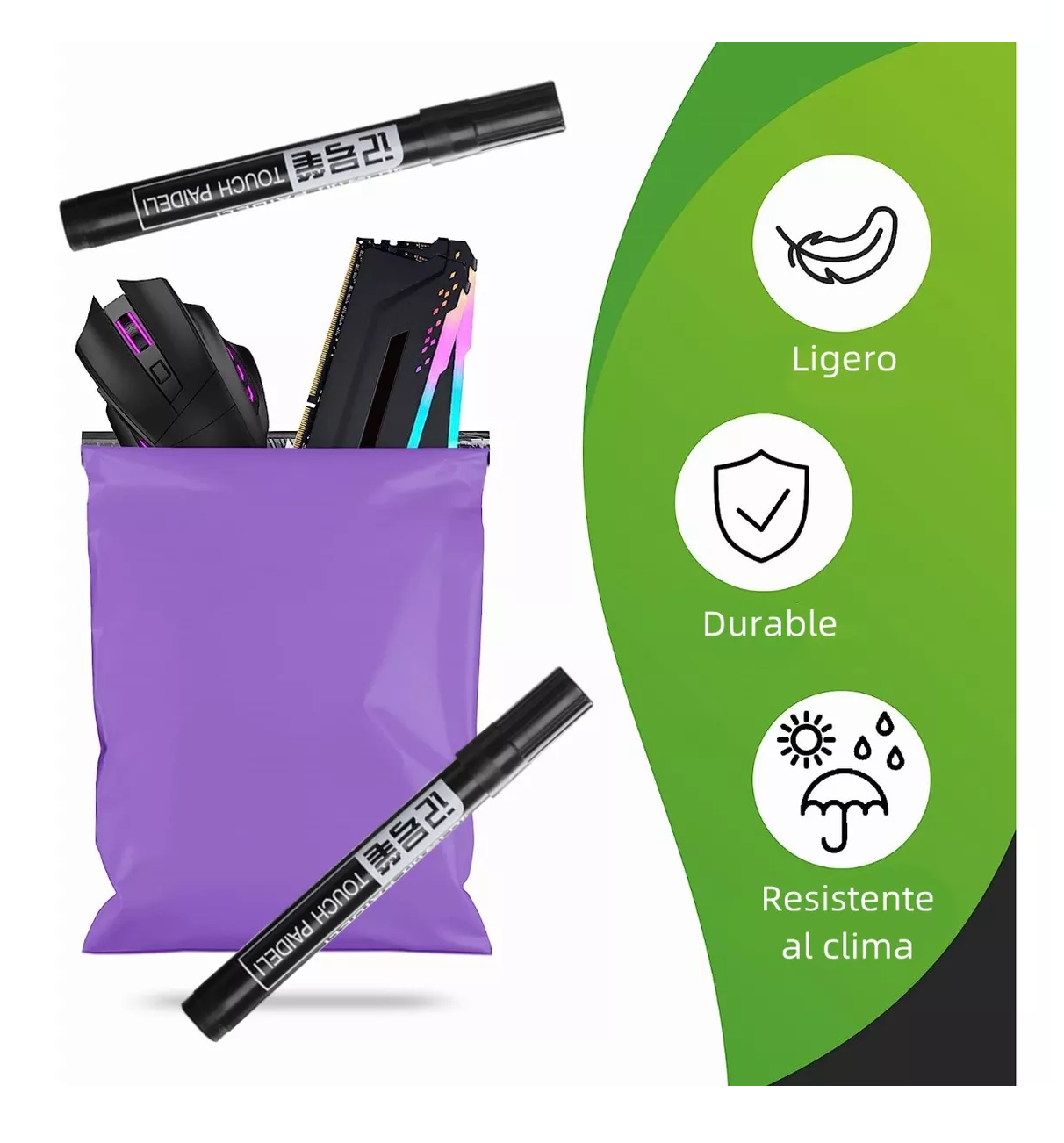 Foto 5 | Bolsas 25 x 35 cm + 2 Plumas 200 Piezas Moradas