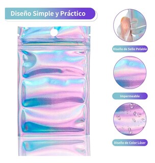Foto 2 | Bolsas de Plástico Resellable 20 X 14 cm 50 Piezas Tornasol Holográfica