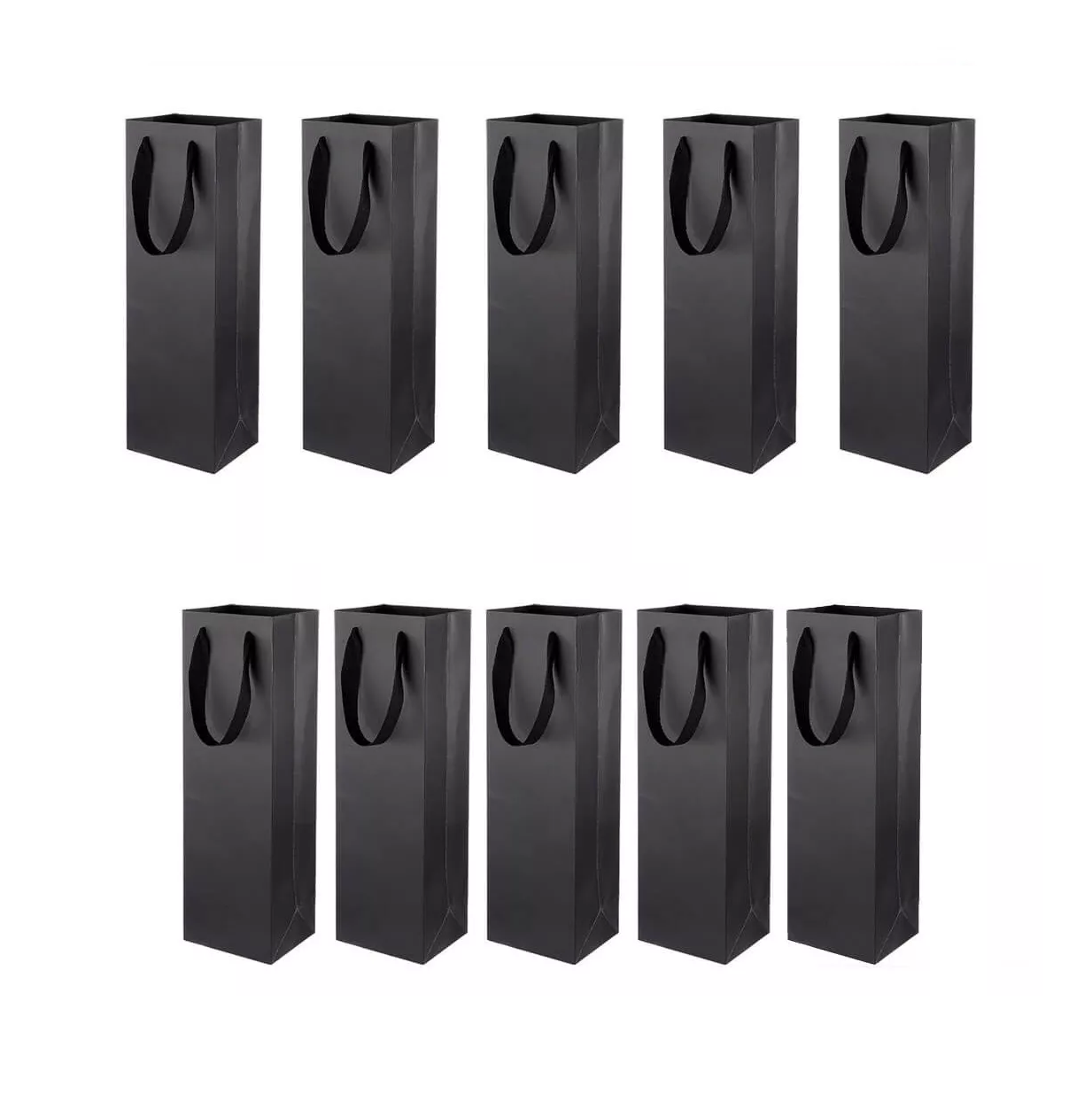 10 Bolsas de Regalo Carton Papel Kraft para Botellas de Vino Negras