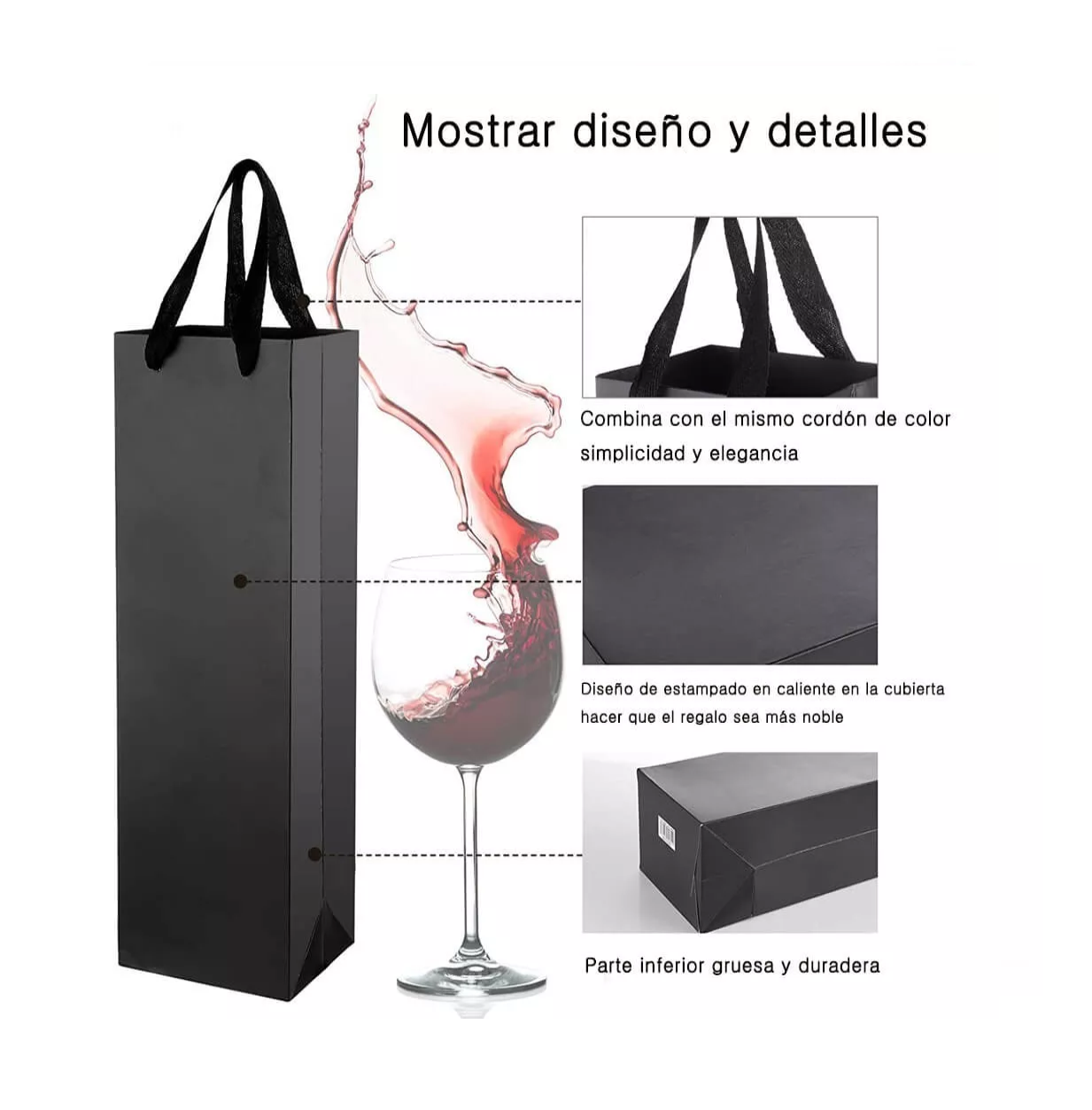 Foto 4 pulgar | 10 Bolsas de Regalo Carton Papel Kraft para Botellas de Vino Negras