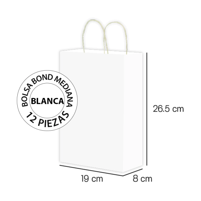 Foto 3 pulgar | Bolsa de Papel Bond Optimus Blanco Mediana con Asa 19 X 8 X 26.5