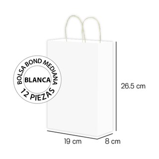 Foto 2 | Bolsa de Papel Bond Optimus Blanco Mediana con Asa 19 X 8 X 26.5