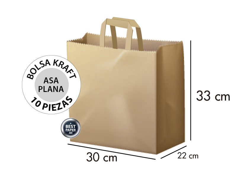 Foto 2 pulgar | Bolsa de Papel Kraft con Asa Plana 30 x 33 x 22 - 10 bolsas