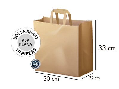 Foto 1 | Bolsa de Papel Kraft con Asa Plana 30 x 33 x 22 - 10 bolsas
