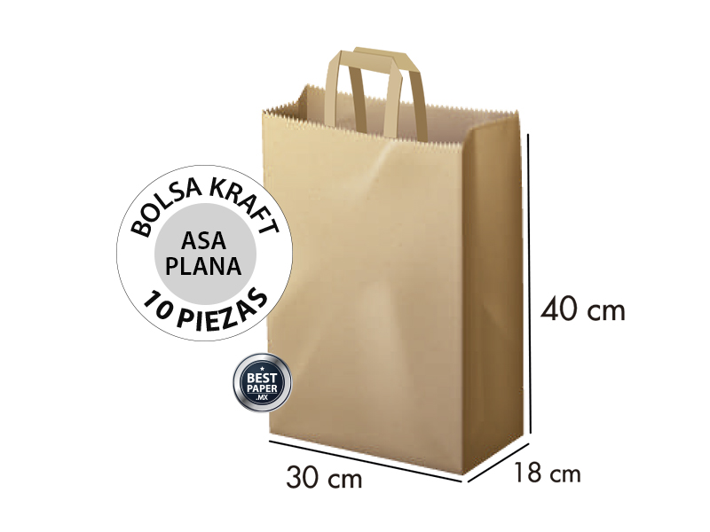 Foto 2 pulgar | Bolsa de Papel Kraft con Asa Plana 30 X 40 X 18 - 10 Bolsas