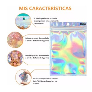 Foto 5 | Bolsas Plástico Resellable 20 X 14 Cm 50 Pzs, Tornasol Holografica Belug