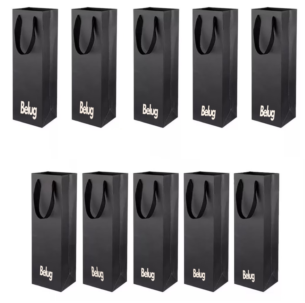 10 Bolsas De Regalo Carton Papel Kraft Para Botellas De Vino Belug Negro $539