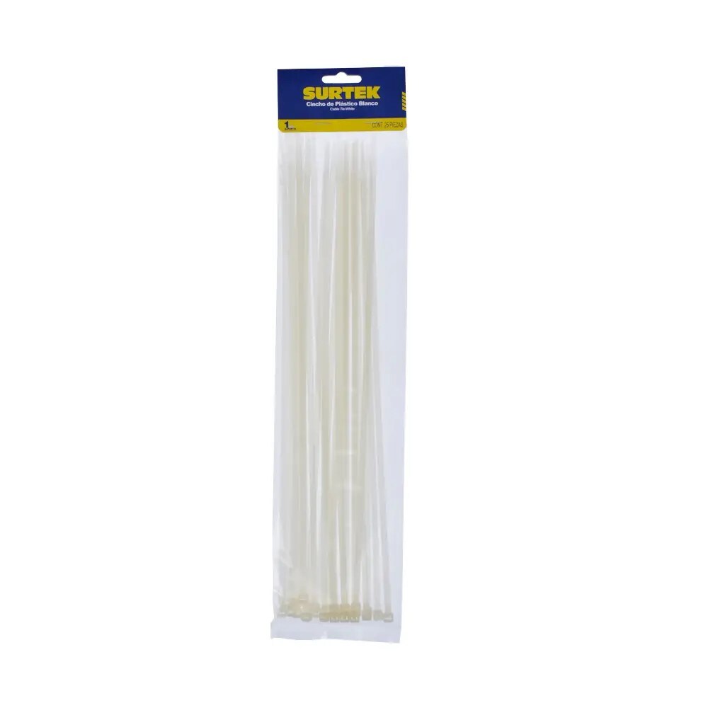 Bolsa Cinchos Plástico de Nailon Surtek Blancos 368x4.6 mm 25 Piezas $159