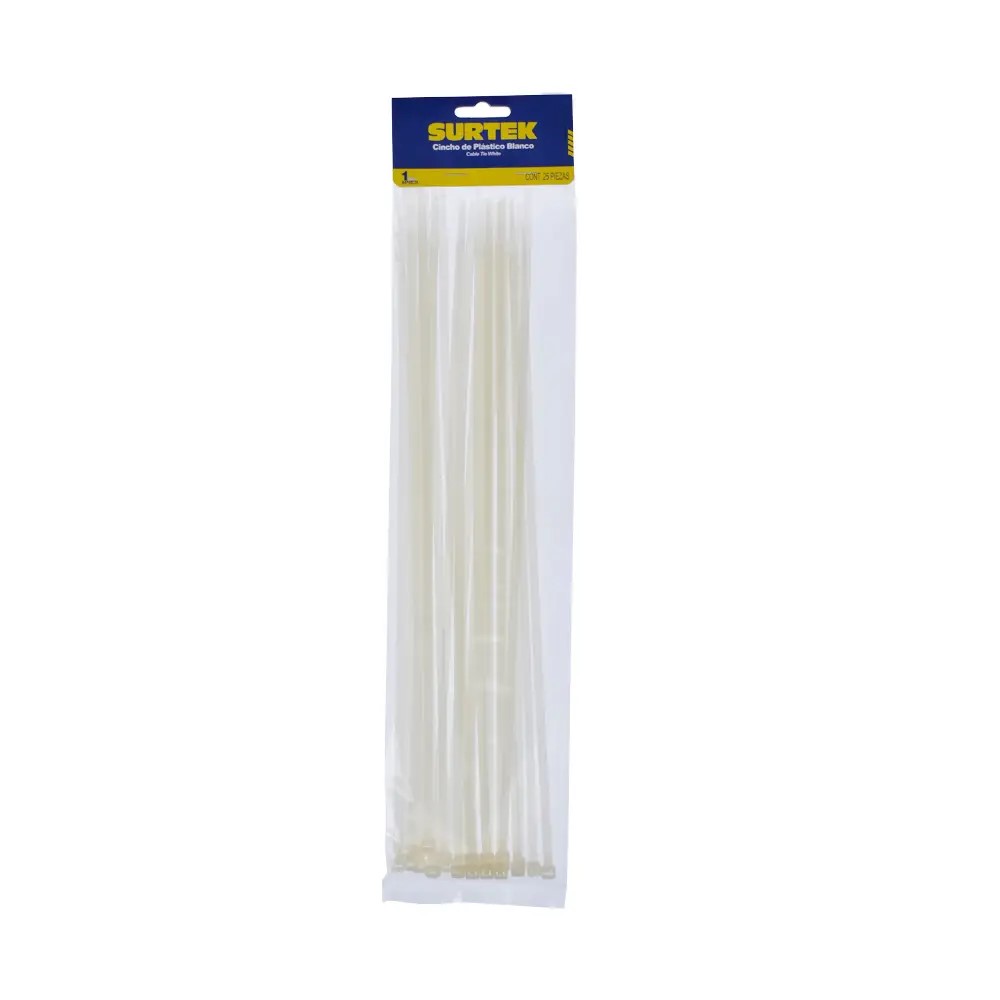 Foto 2 pulgar | Bolsa Cinchos Plástico de Nailon Surtek Blancos 368x4.6 mm 25 Piezas
