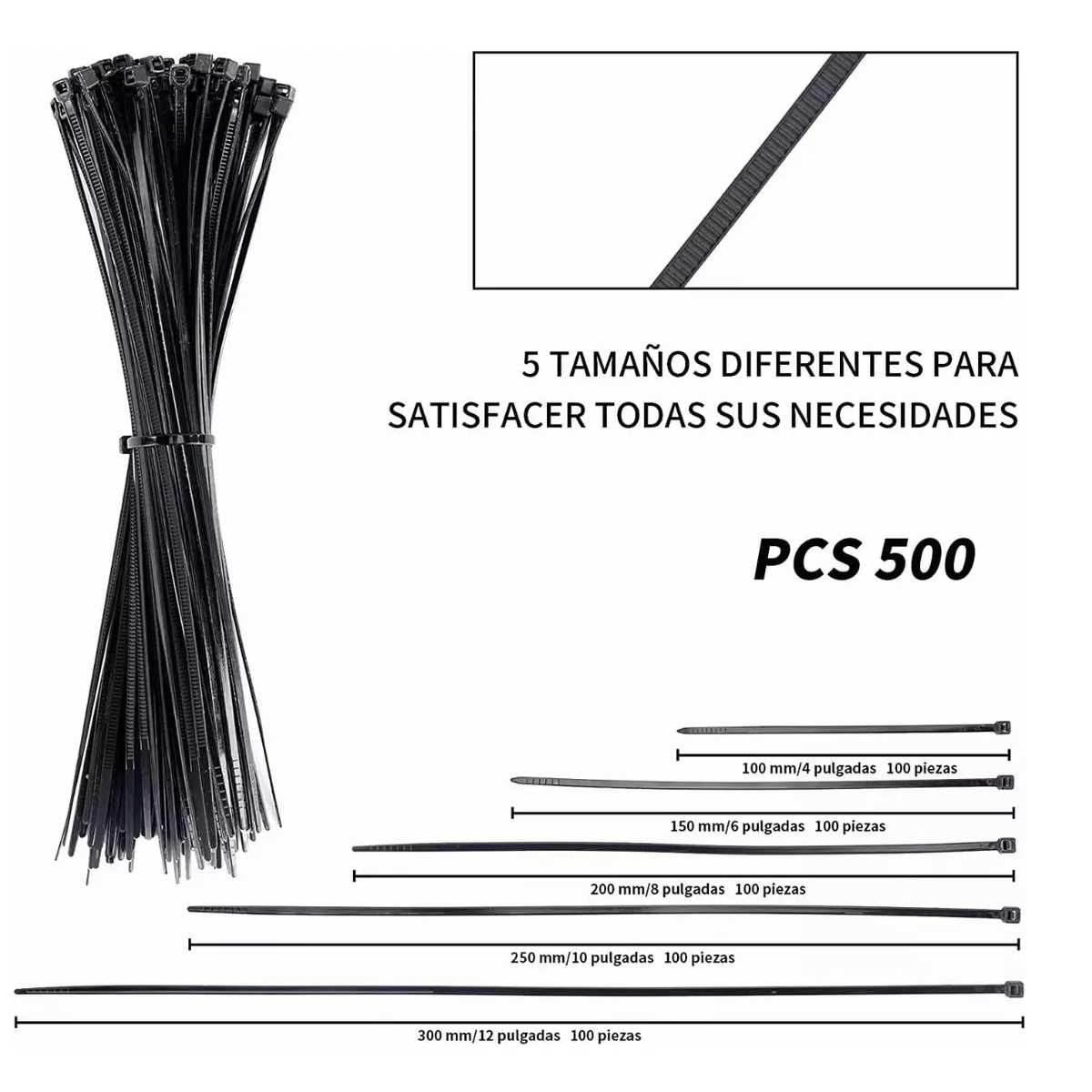 Foto 3 pulgar | Cinchos Plásticos 5 Tamaños Eo Safe Imports Negros 500 Piezas