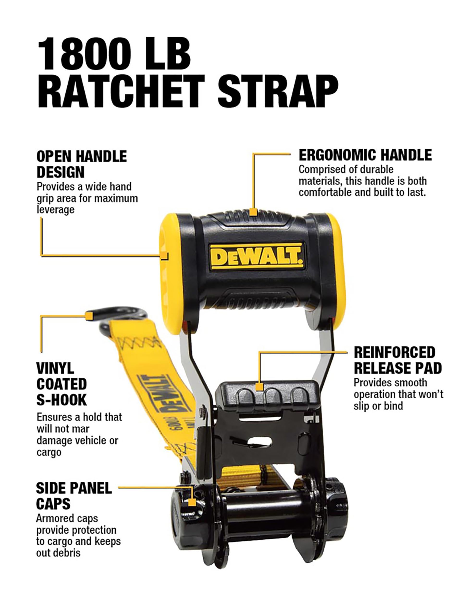Foto 3 pulgar | Correa De Amarre Con Trinquete Dewalt Dxbc18001, 1,25 Cm X 3,6 M - Venta Internacional.