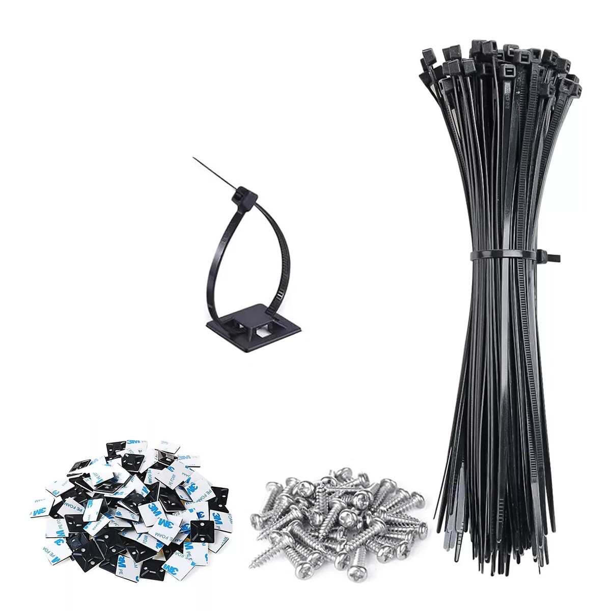 Set Cinchos de Plastico Bases Adhesibles y Tornillos Negro 100 Piezas $559