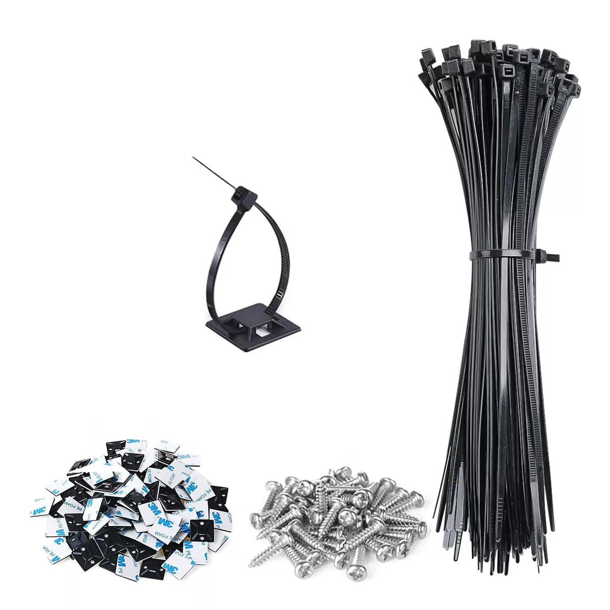 Foto 2 pulgar | Set Cinchos de Plastico Bases Adhesibles y Tornillos Negro 100 Piezas