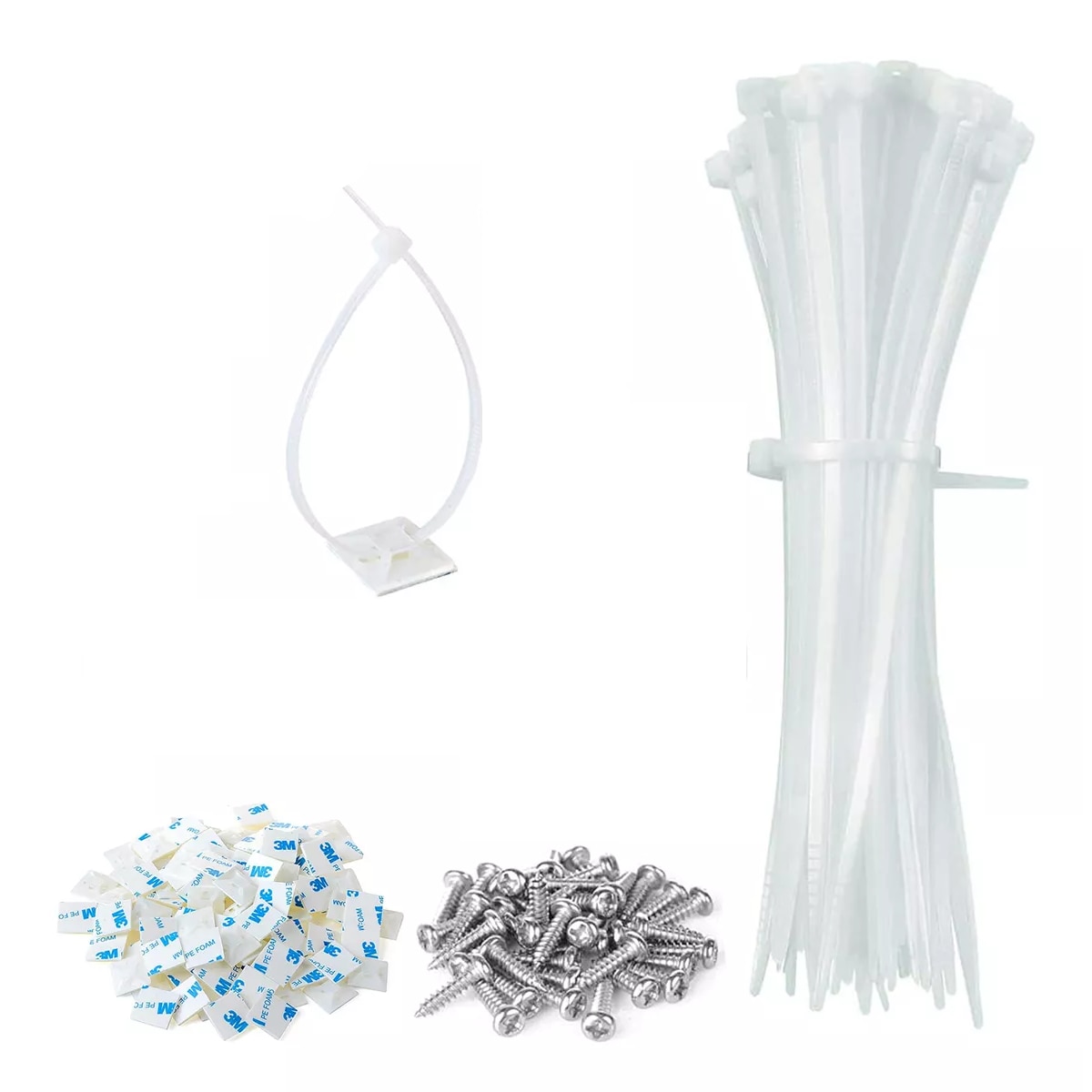 Set Cinchos de Plastico Bases Adhesibles y Tornillos Blanco 100 Piezas $559
