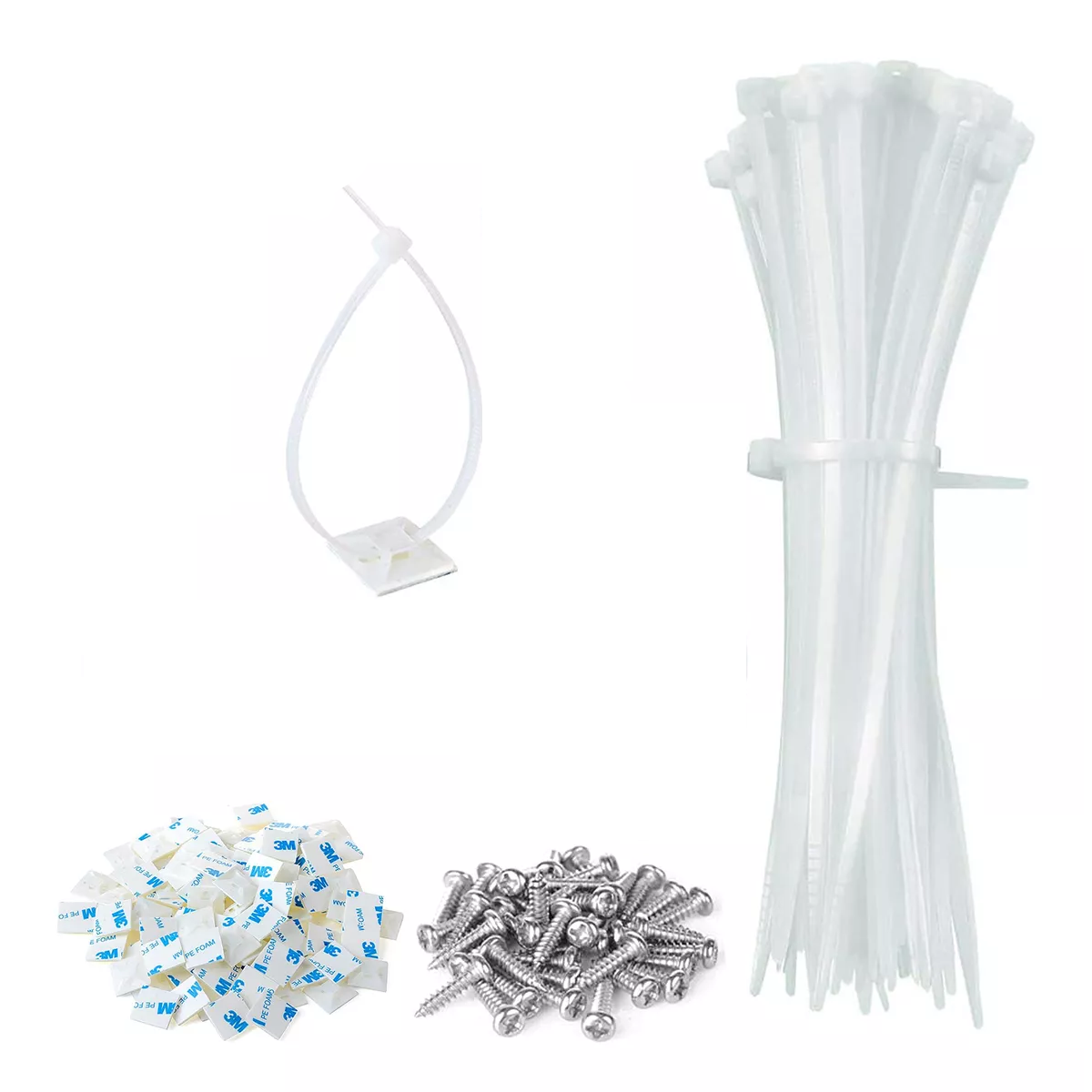 Foto 2 pulgar | Set Cinchos de Plastico Bases Adhesibles y Tornillos Blanco 100 Piezas