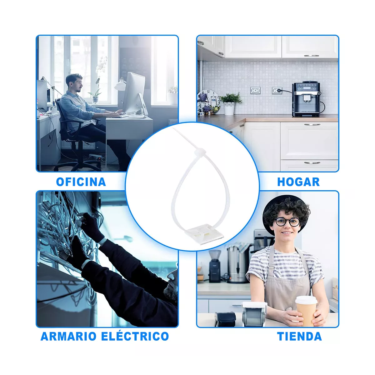 Foto 4 pulgar | Set Cinchos de Plastico Bases Adhesibles y Tornillos Blanco 100 Piezas